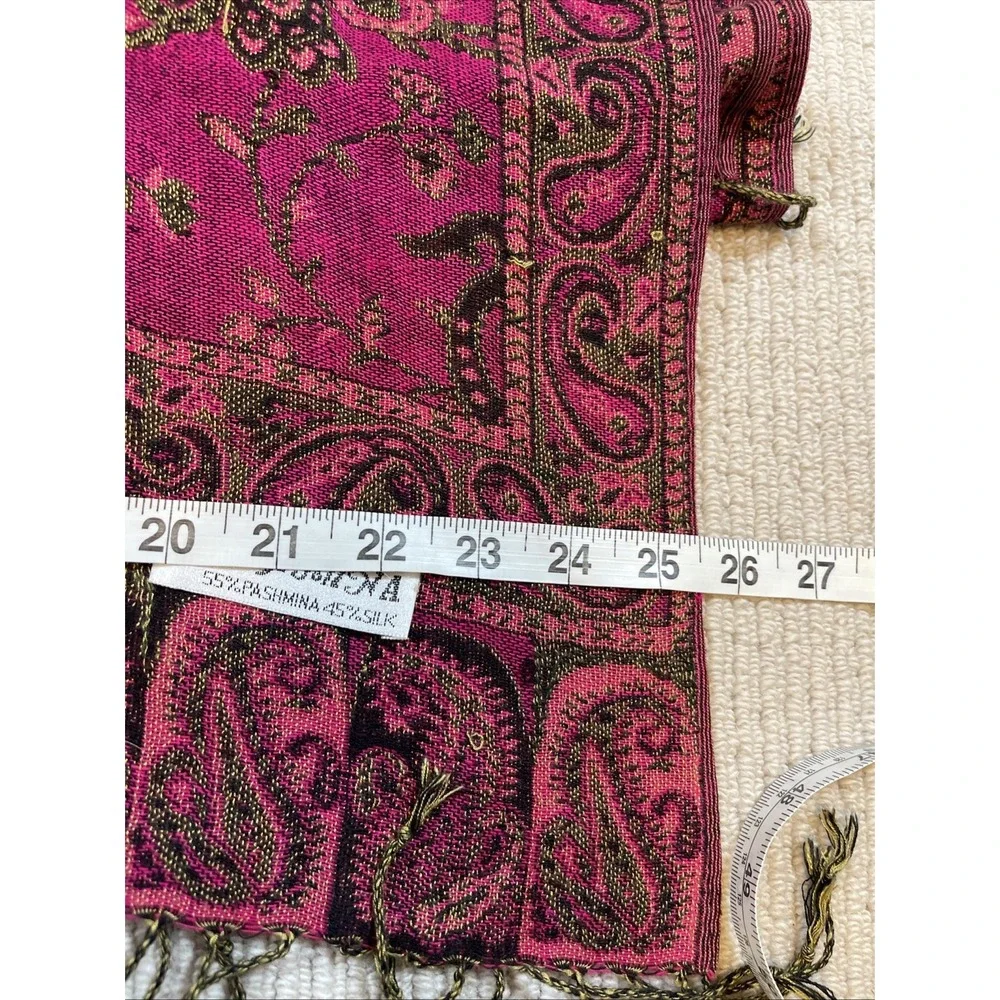 Pashmina Silk Scarf Shawl 55% Pashmina 45% Silk Paisley Fringe Wrap 26x68